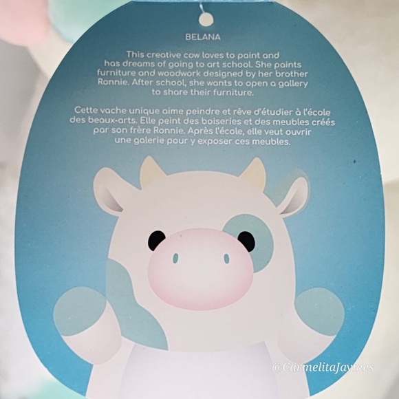 BELANA 🐄 Fuzzy Belly Blue And White Cow Hugmee Squishmallow Kellytoy NWT - Picture 8 of 9
